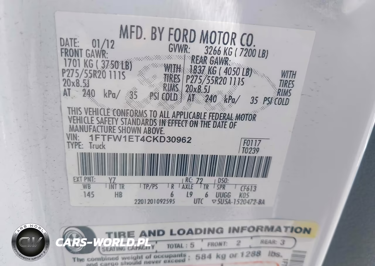 2012 Ford F-150 Lariat VIN:1FTFW1ET4CKD30962 - 9