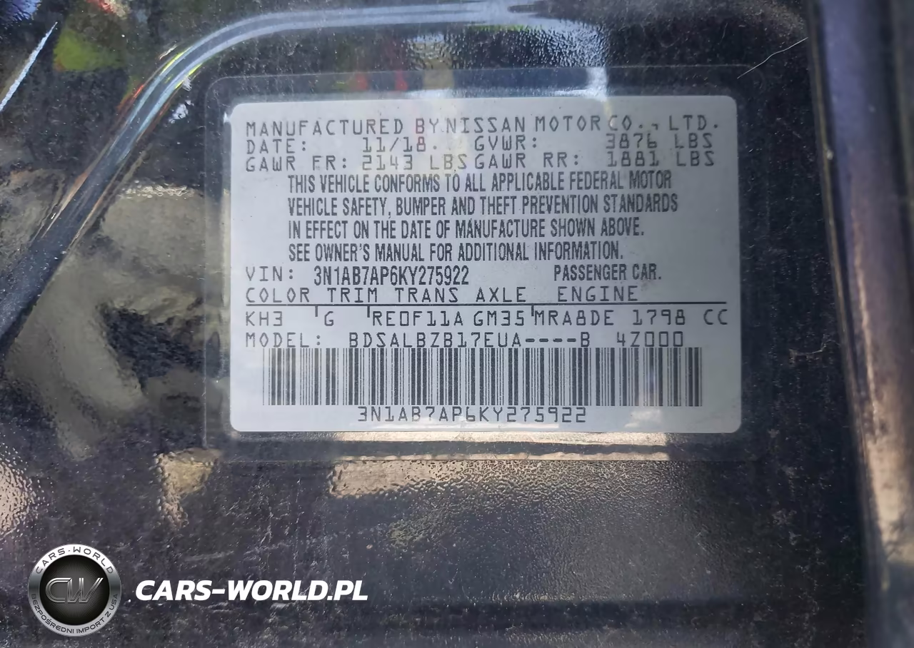 2019 Nissan Sentra S VIN:3N1AB7AP6KY275922 - 9