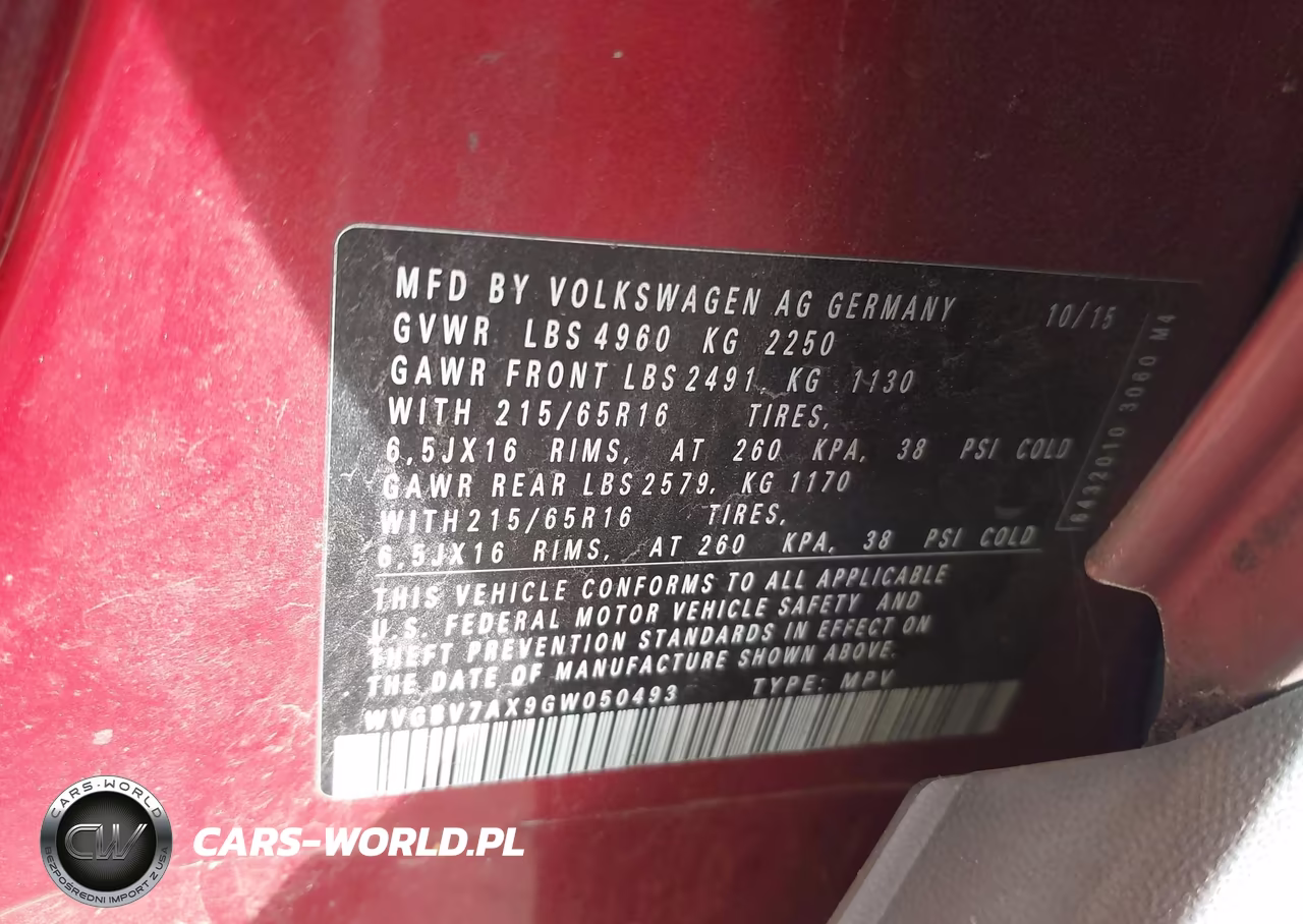 2016 Volkswagen Tiguan S VIN:WVGBV7AX9GW050493 - 9