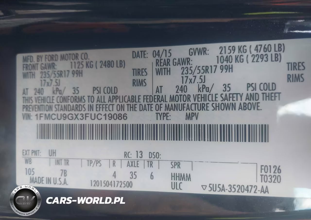 2015 Ford Escape Se VIN:1FMCU9GX3FUC19086 - 9