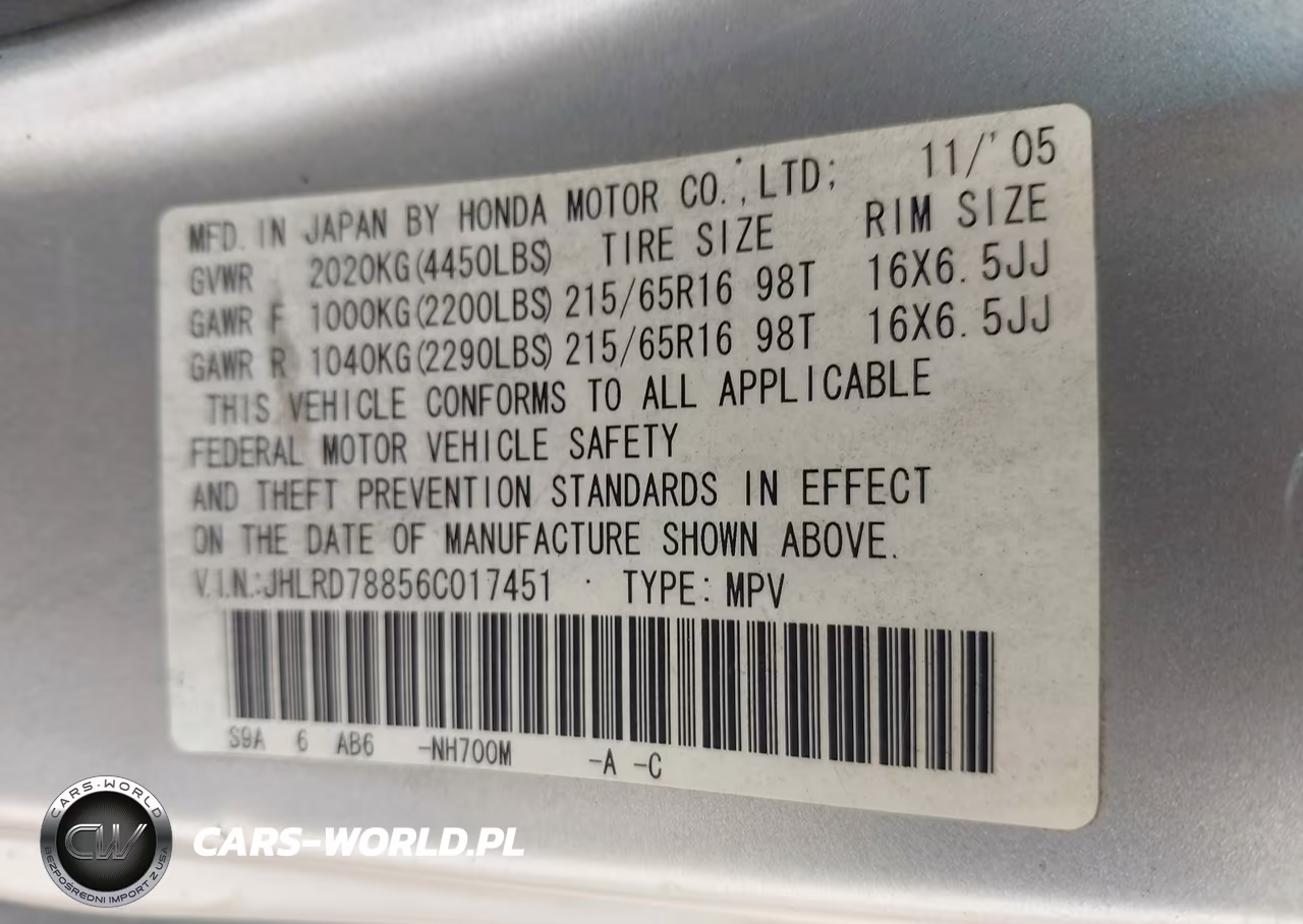 2006 Honda Cr-V Ex VIN:JHLRD78856C017451 - 9