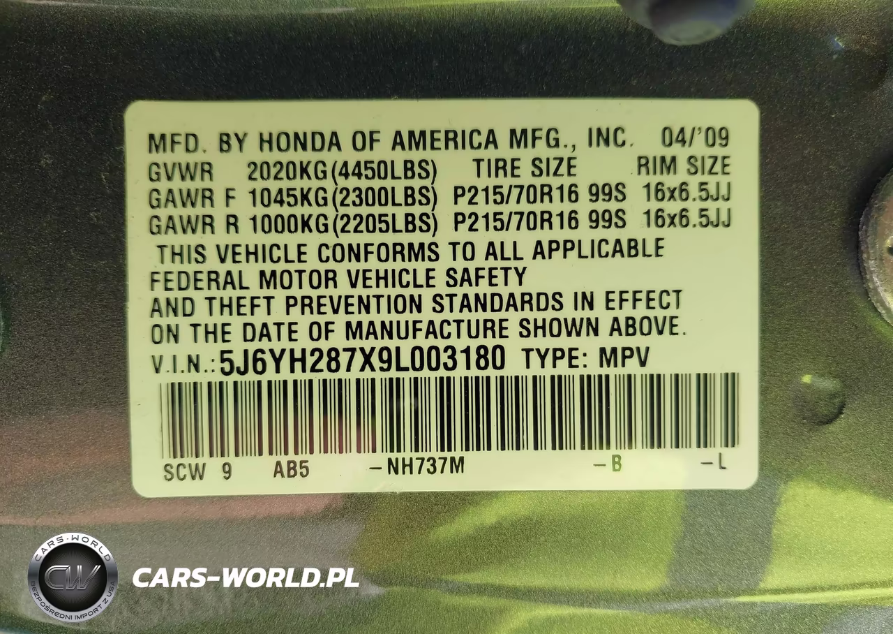 2009 Honda Element Ex VIN:5J6YH287X9L003180 - 9