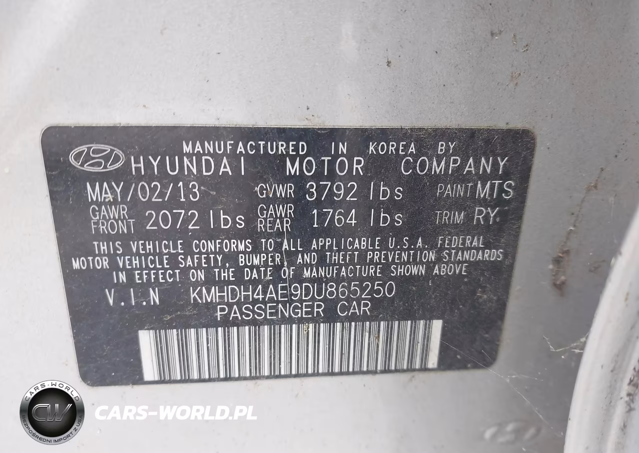2013 Hyundai Elantra Limited VIN:KMHDH4AE9DU865250 - 9