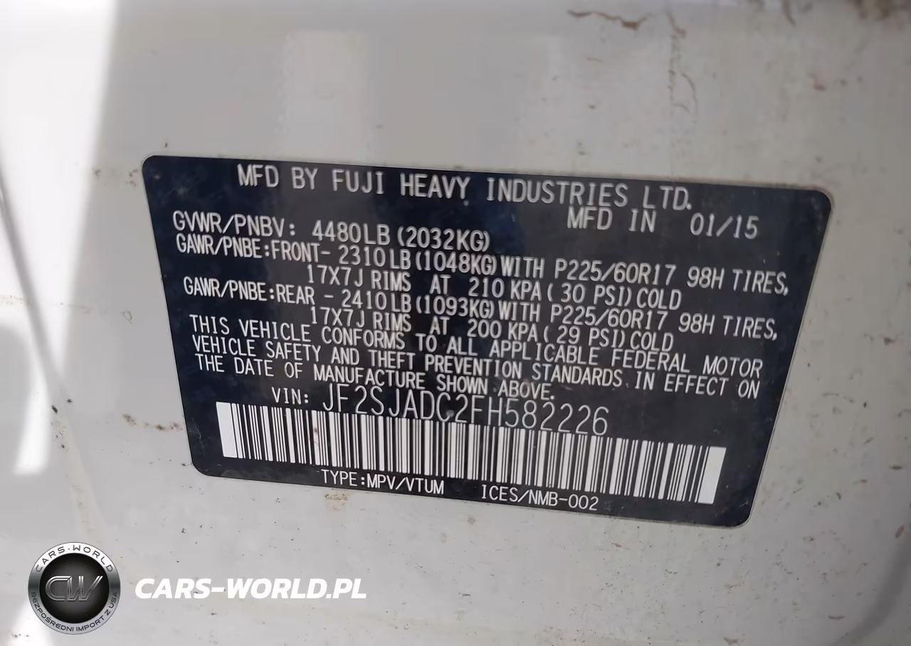 2015 Subaru Forester 2.5I Premium VIN:JF2SJADC2FH582226 - 9