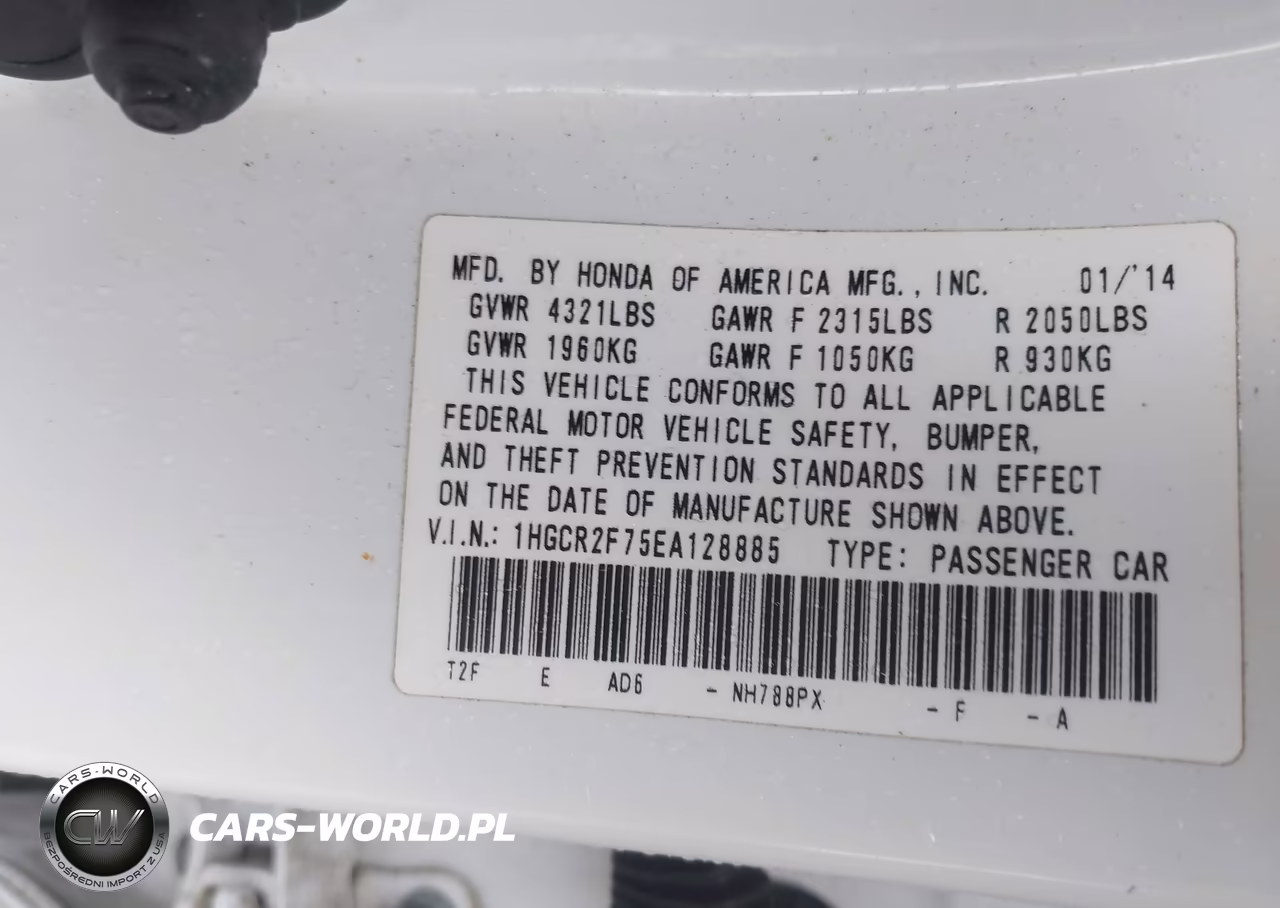 2014 Honda Accord Ex VIN:1HGCR2F75EA128885 - 9