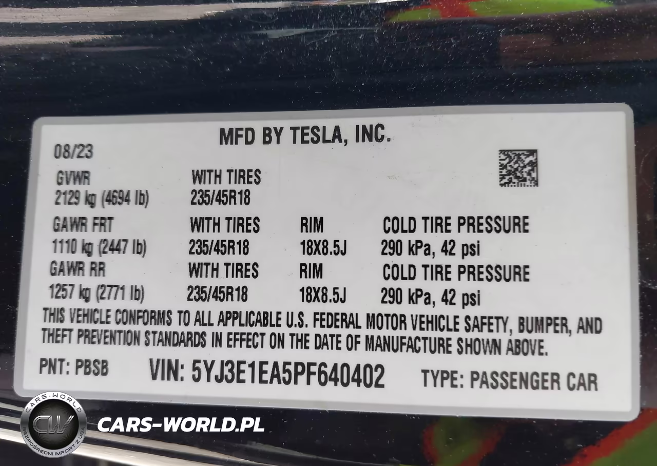 2023 Tesla Model 3 Rear-Wheel Drive VIN:5YJ3E1EA5PF640402 - 9