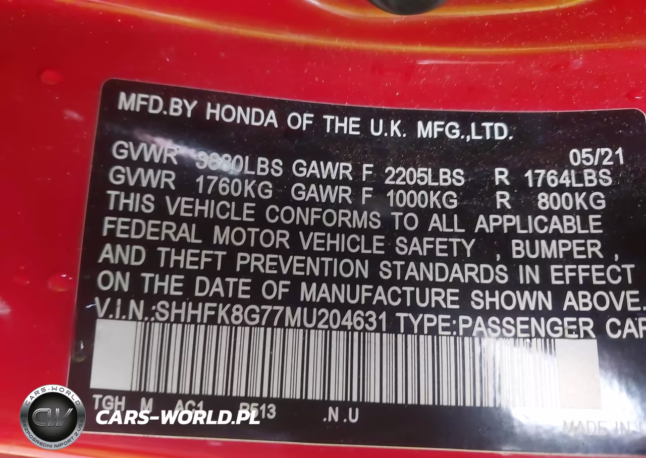 2021 Honda Civic Type R Touring VIN:SHHFK8G77MU204631 - 9