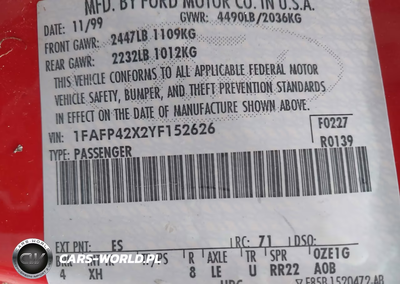 2000 Ford Mustang Gt VIN:1FAFP42X2YF152626 - 9