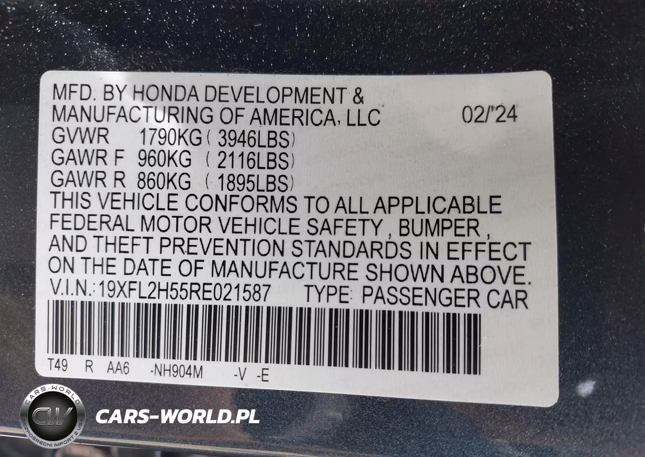 2024 Honda Civic Lx VIN:19XFL2H55RE021587 - 9