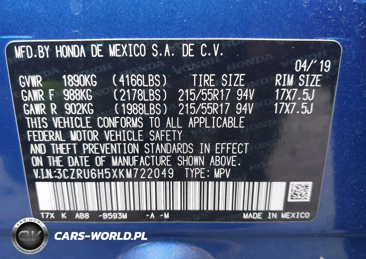 2019 Honda Hr-V Ex VIN:3CZRU6H5XKM722049 - 9