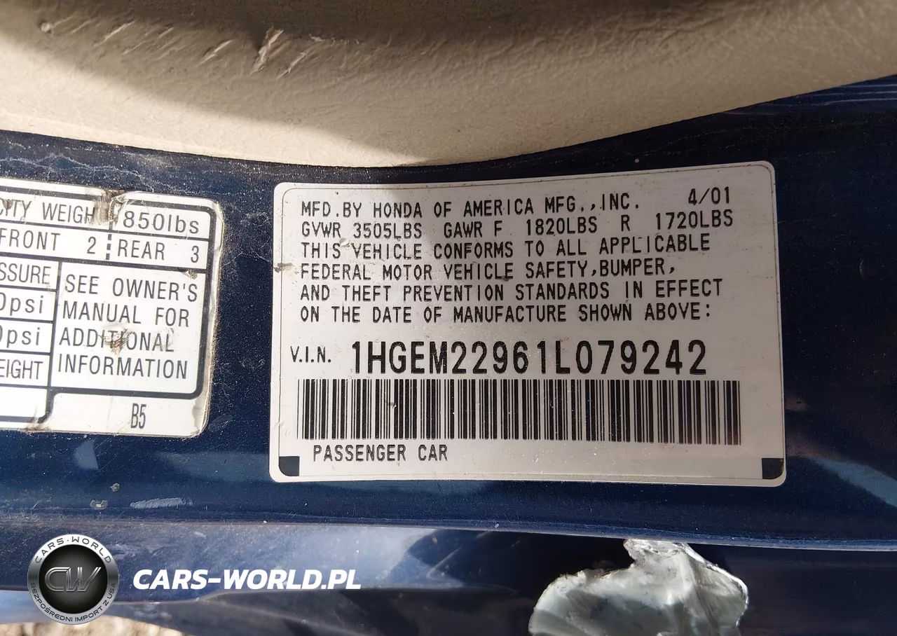 2001 Honda Civic Ex VIN:1HGEM22961L079242 - 9