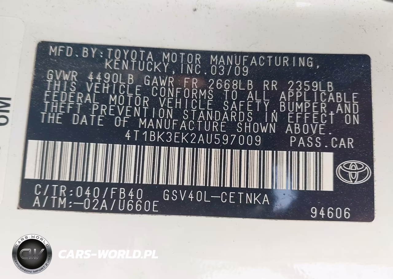 2010 Toyota Camry Le V6 VIN:4T1BK3EK2AU597009 - 9