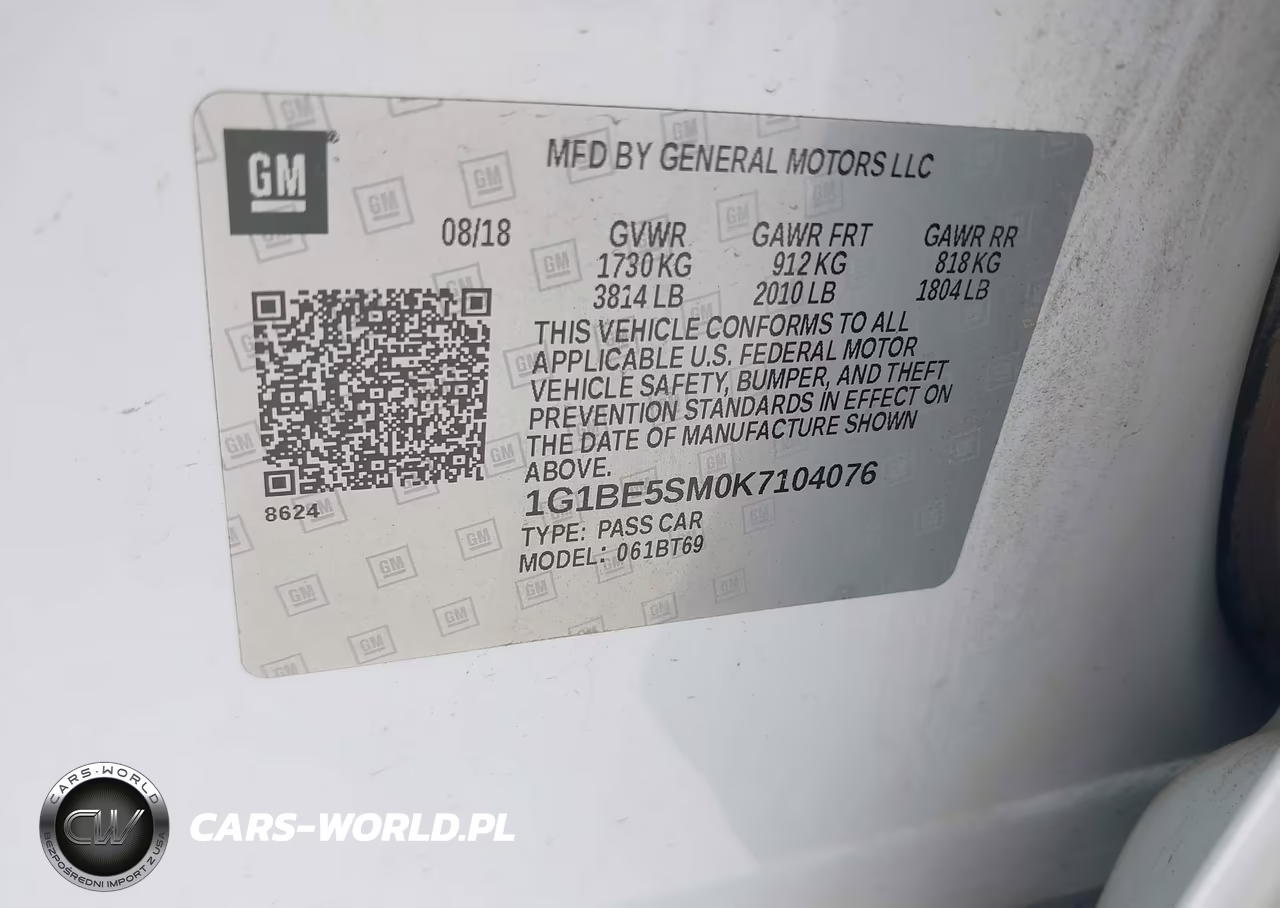 2019 Chevrolet Cruze Lt VIN:1G1BE5SM0K7104076 - 9