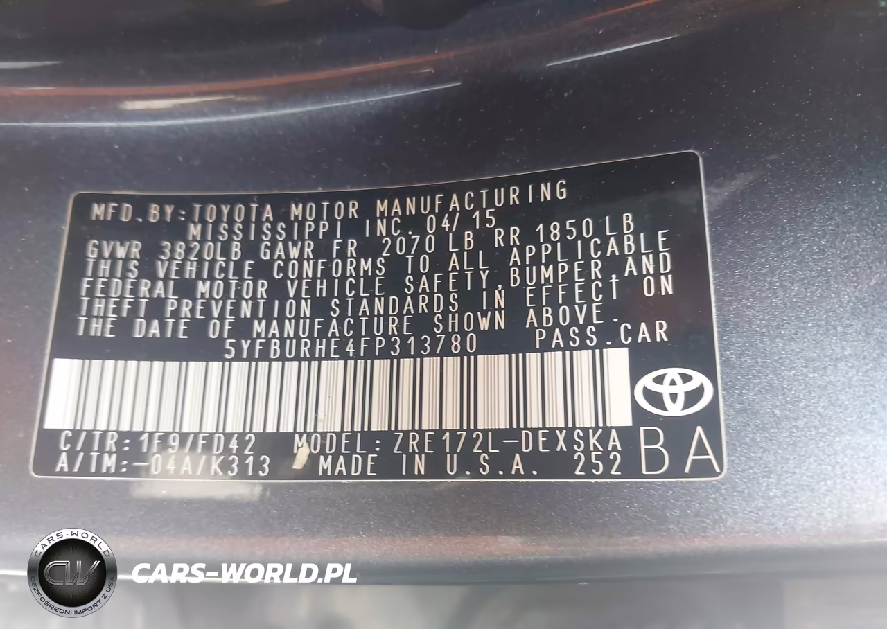 2015 Toyota Corolla S Plus VIN:5YFBURHE4FP313780 - 9