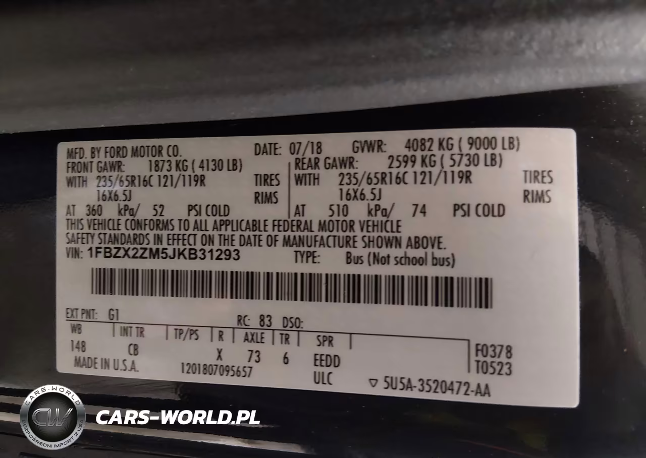 2018 Ford Transit-350 Xl VIN:1FBZX2ZM5JKB31293 - 9