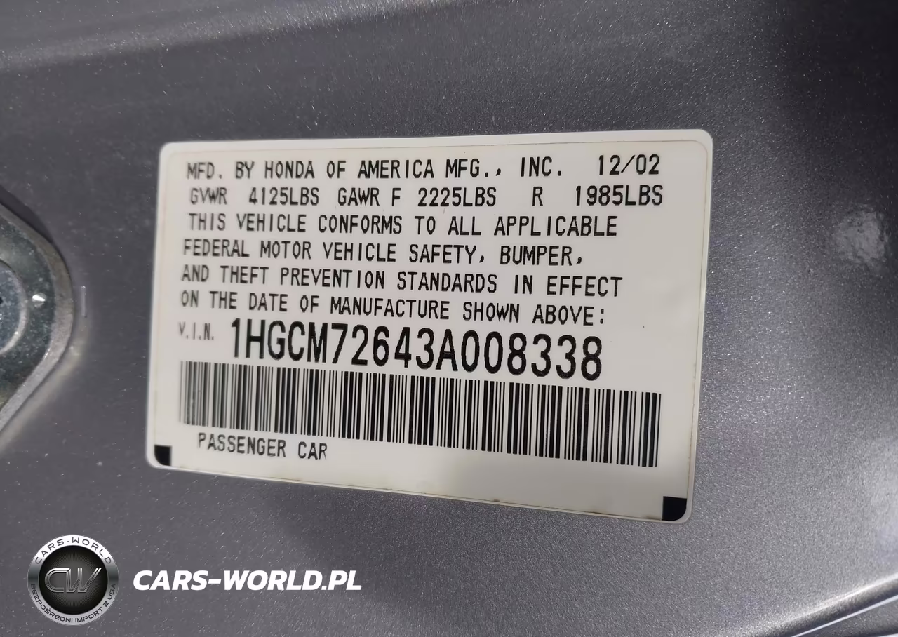 2003 Honda Accord 2.4 Ex VIN:1HGCM72643A008338 - 9