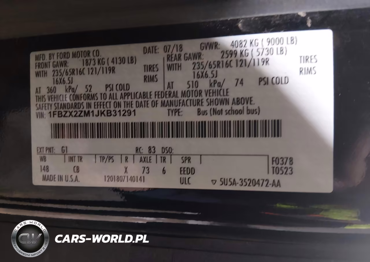 2018 Ford Transit-350 Xl VIN:1FBZX2ZM1JKB31291 - 9