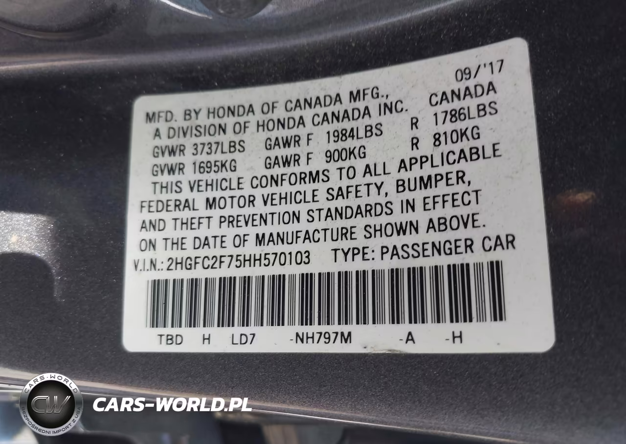 2017 Honda Civic Ex VIN:2HGFC2F75HH570103 - 9