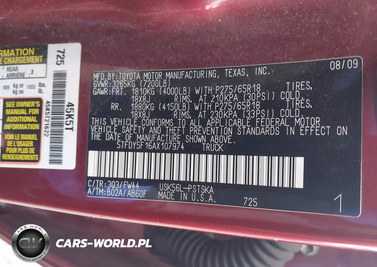 2010 Toyota Tundra Grade 5.7L V8 VIN:5TFDY5F16AX107974 - 9