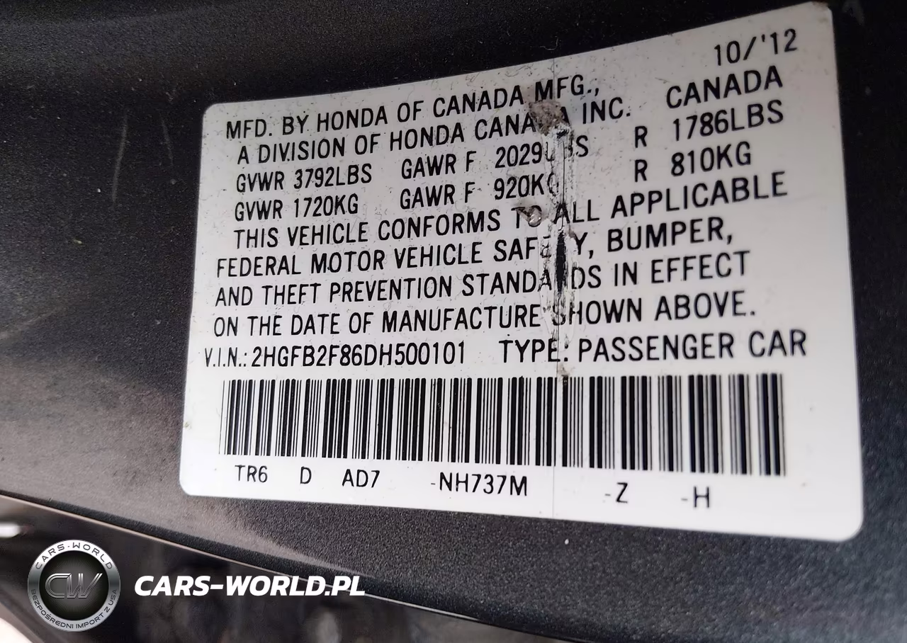 2013 Honda Civic Ex VIN:2HGFB2F86DH500101 - 9
