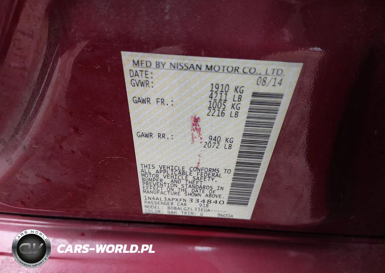 2015 Nissan Altima 2.5-2.5 S-2.5 Sl-2.5 Sv VIN:1N4AL3APXFN334840 - 9