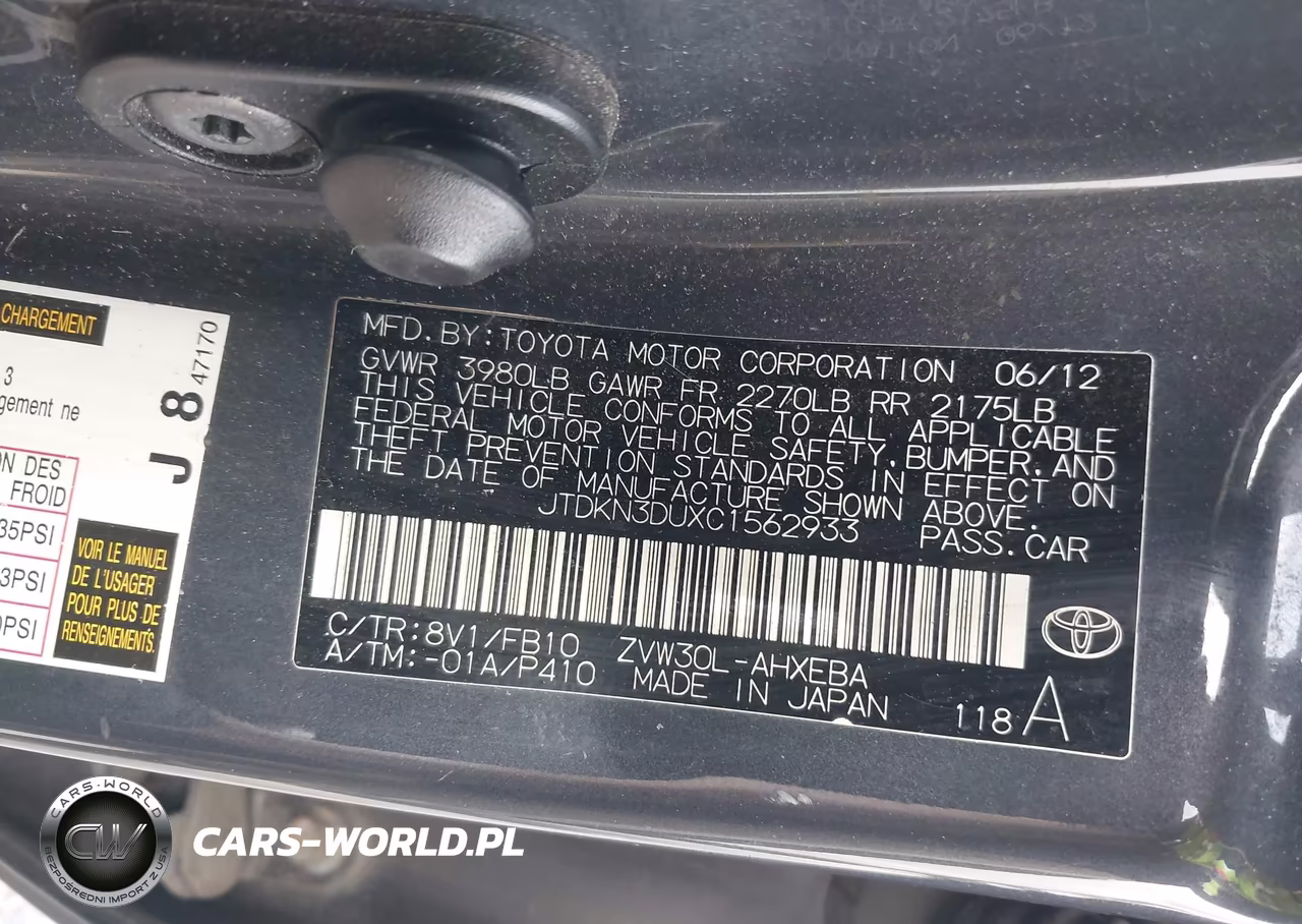 2012 Toyota Prius Two VIN:JTDKN3DUXC1562933 - 9