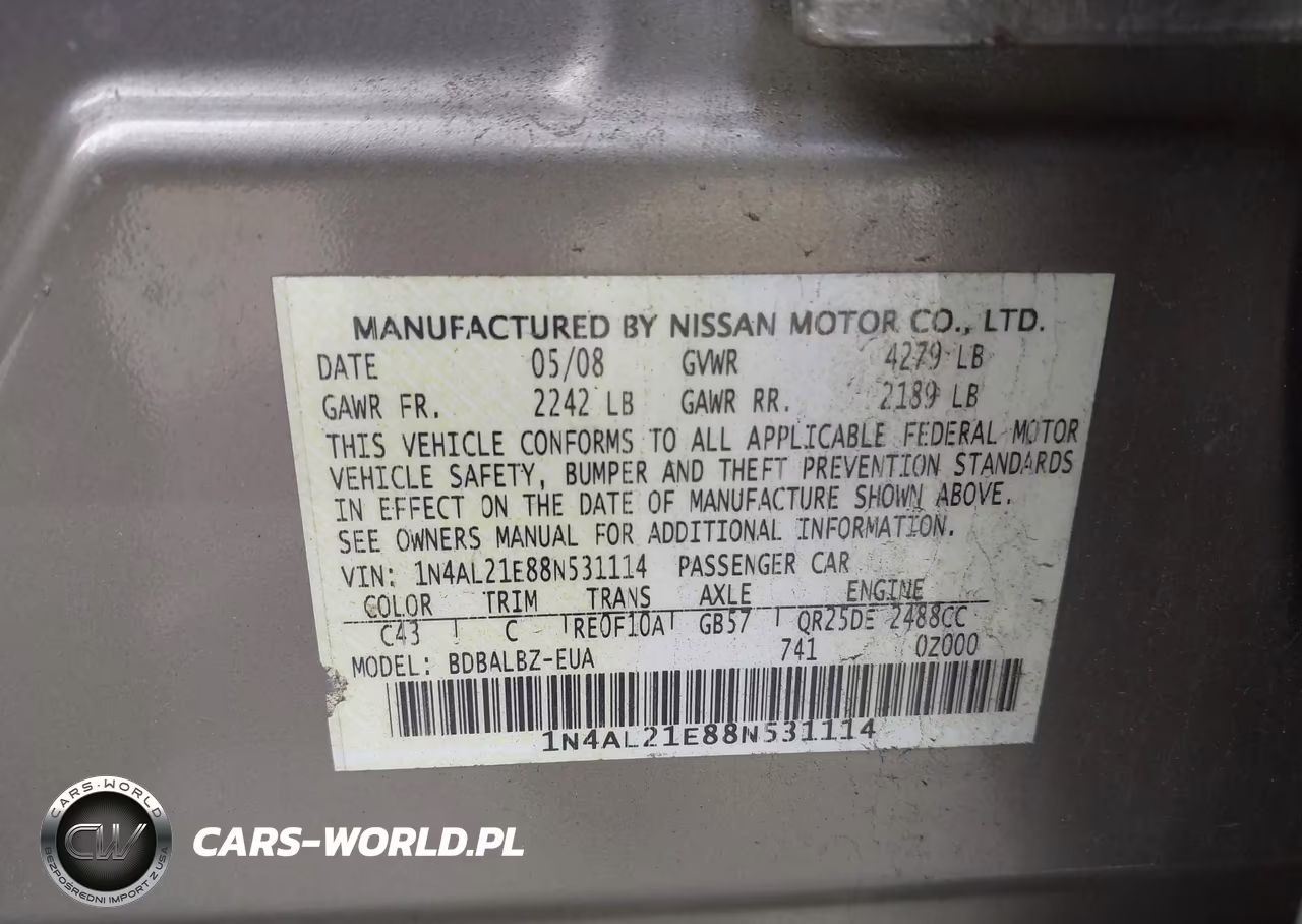 2008 Nissan Altima 2.5 S VIN:1N4AL21E88N531114 - 9