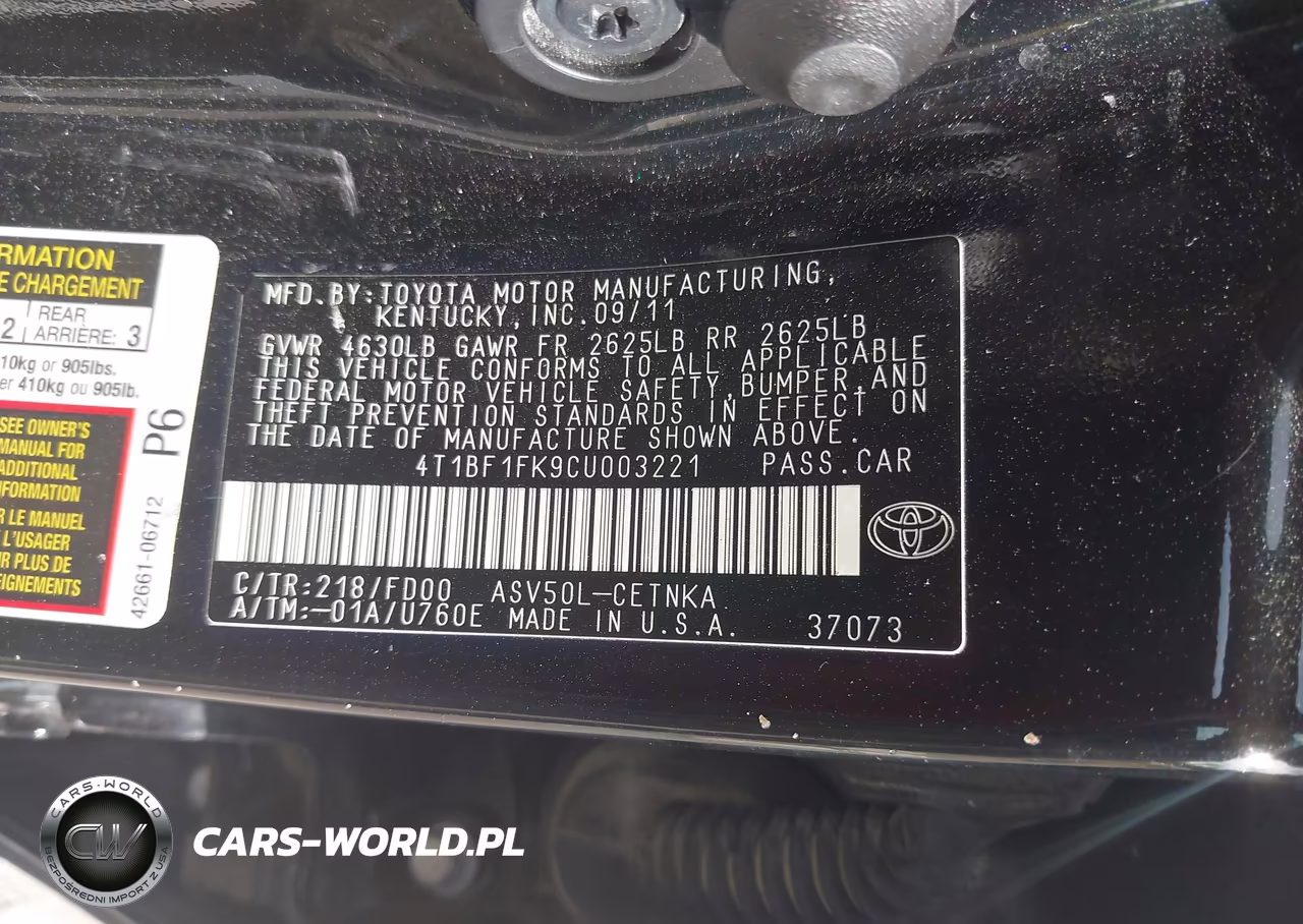 2012 Toyota Camry Le VIN:4T1BF1FK9CU003221 - 9
