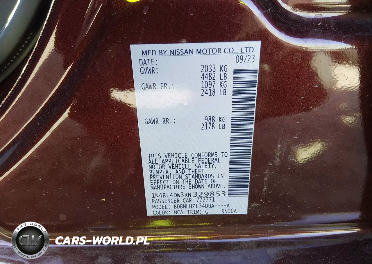 2024 Nissan Altima Sv Intelligent Awd VIN:1N4BL4DW3RN329853 - 9