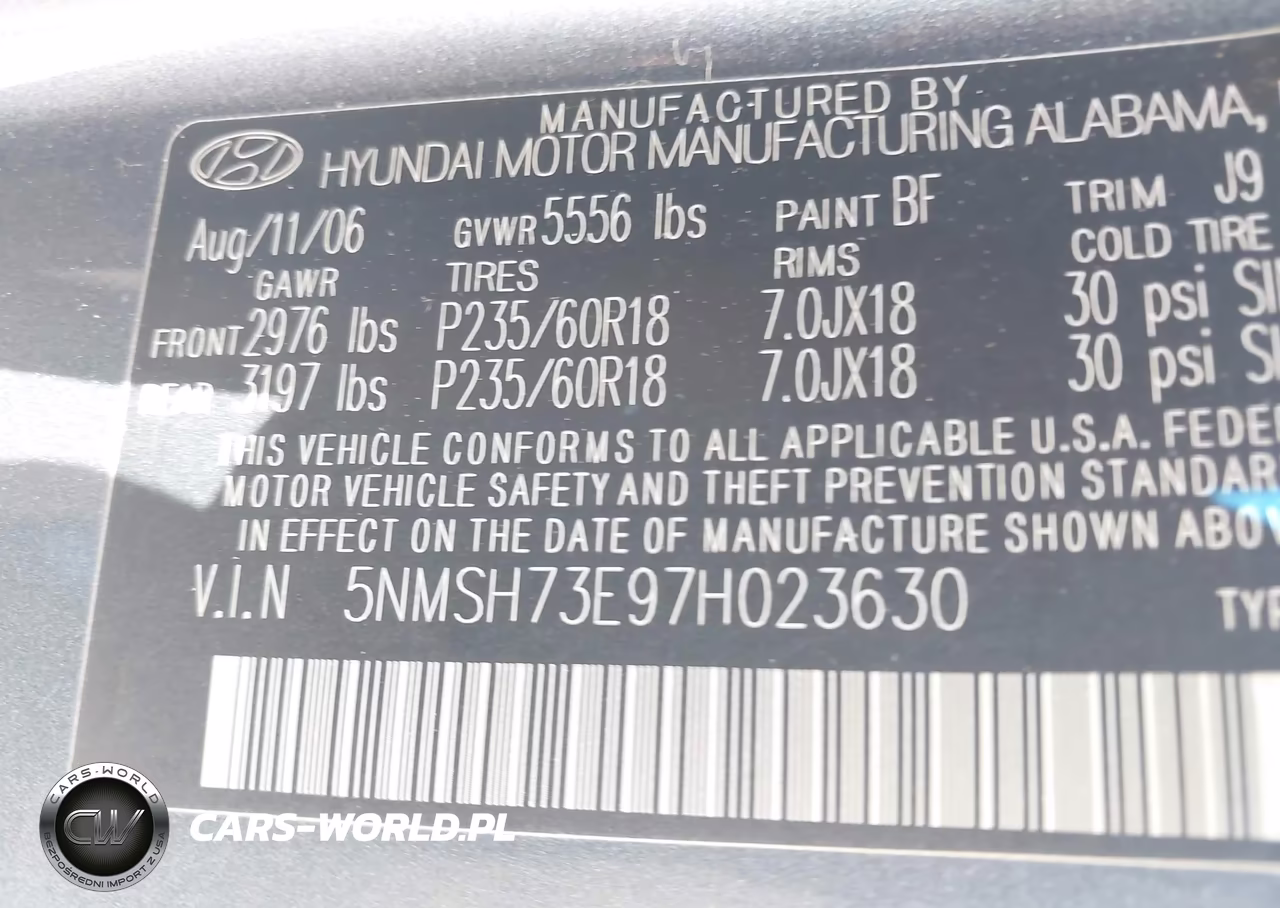 2007 Hyundai Santa Fe Limited-Se VIN:5NMSH73E97H023630 - 9