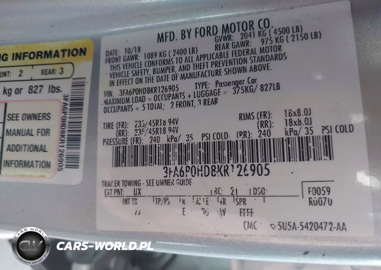 2019 Ford Fusion Se VIN:3FA6P0HD8KR126905 - 9