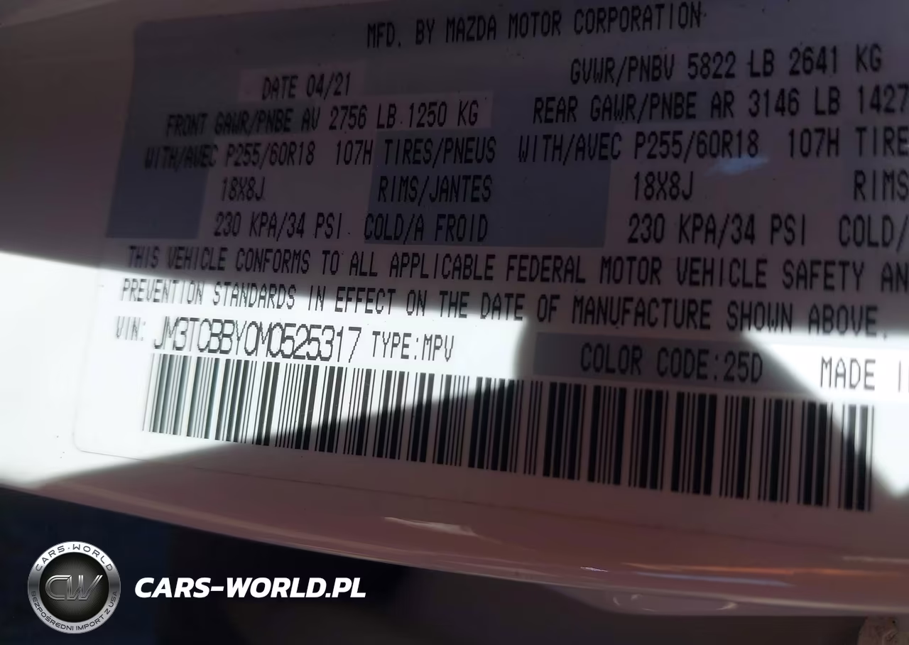 2021 Mazda Cx-9 Sport VIN:JM3TCBBY0M0525317 - 9