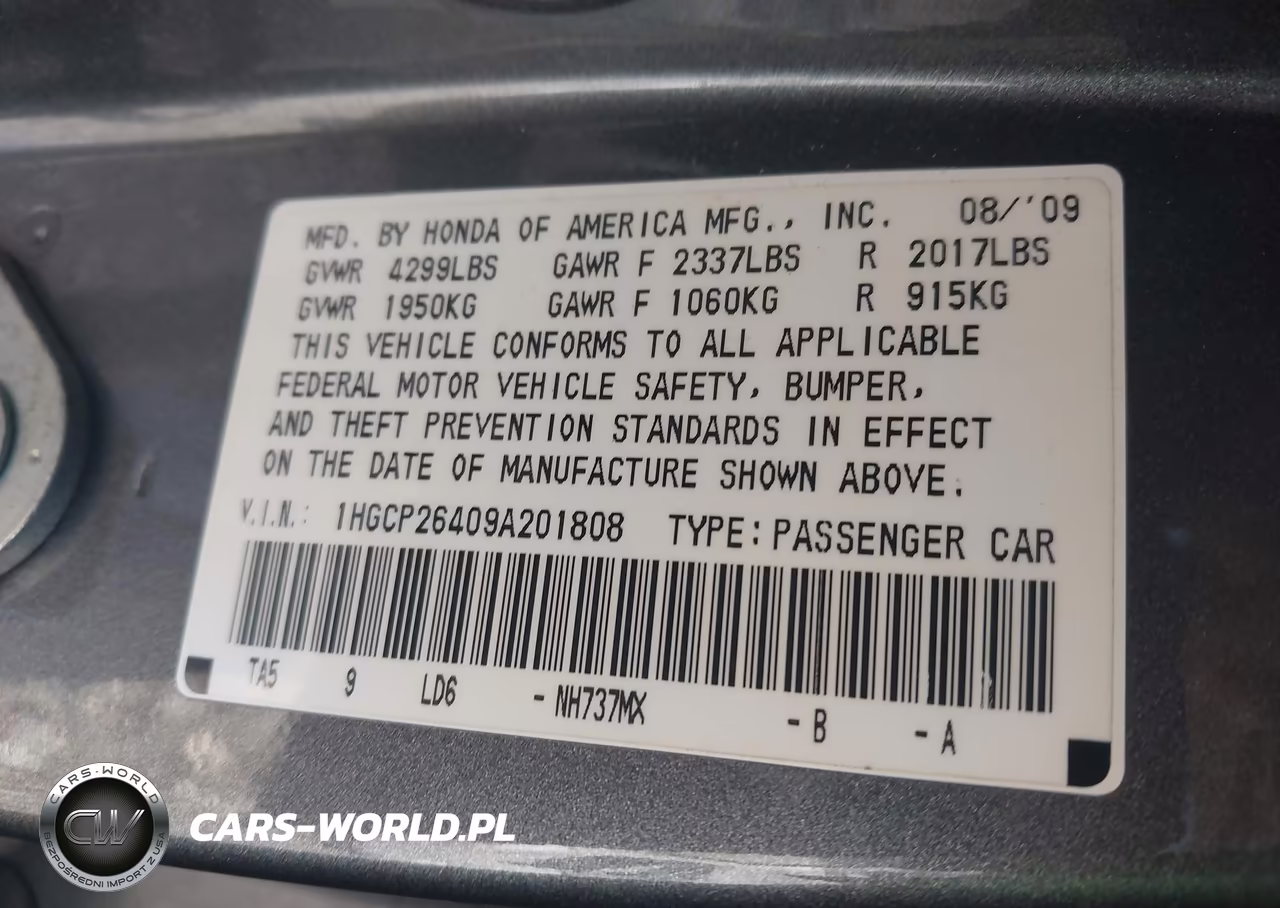 2009 Honda Accord 2.4 Lx-P VIN:1HGCP26409A201808 - 9
