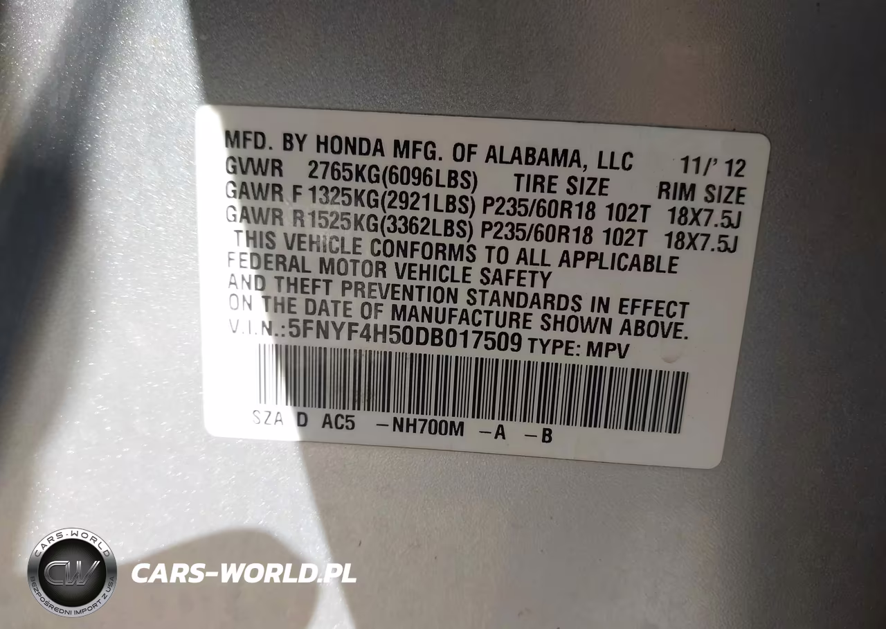 2013 Honda Pilot Ex-L VIN:5FNYF4H50DB017509 - 9