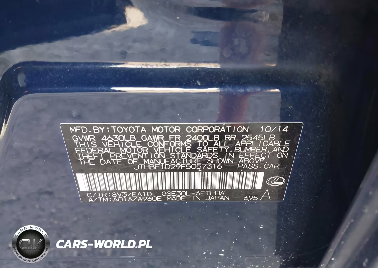 2015 Lexus Is 250 VIN:JTHBF1D29F5057316 - 9
