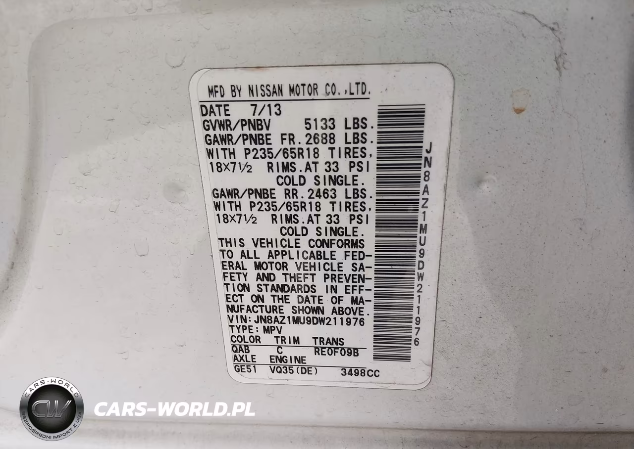 2013 Nissan Murano S VIN:JN8AZ1MU9DW211976 - 9