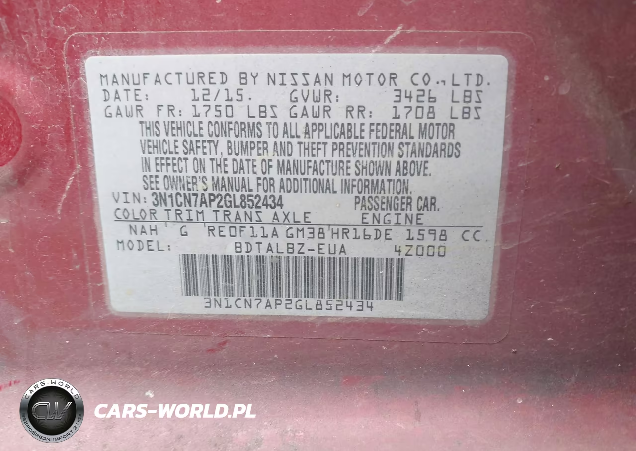 2016 Nissan Versa 1.6 S-1.6 S+-1.6 Sl-1.6 Sv VIN:3N1CN7AP2GL852434 - 9