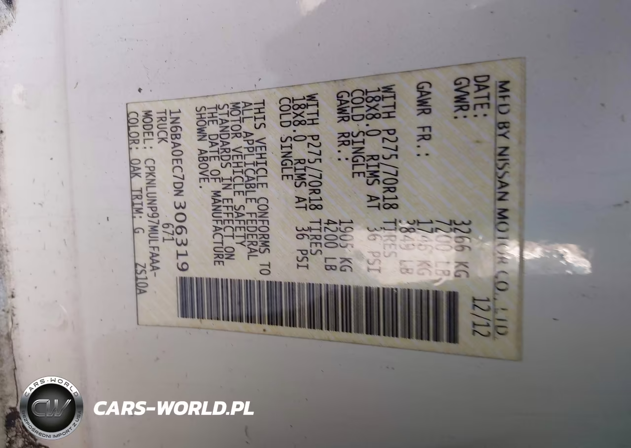2013 Nissan Titan Pro-4X VIN:1N6BA0EC7DN306319 - 9