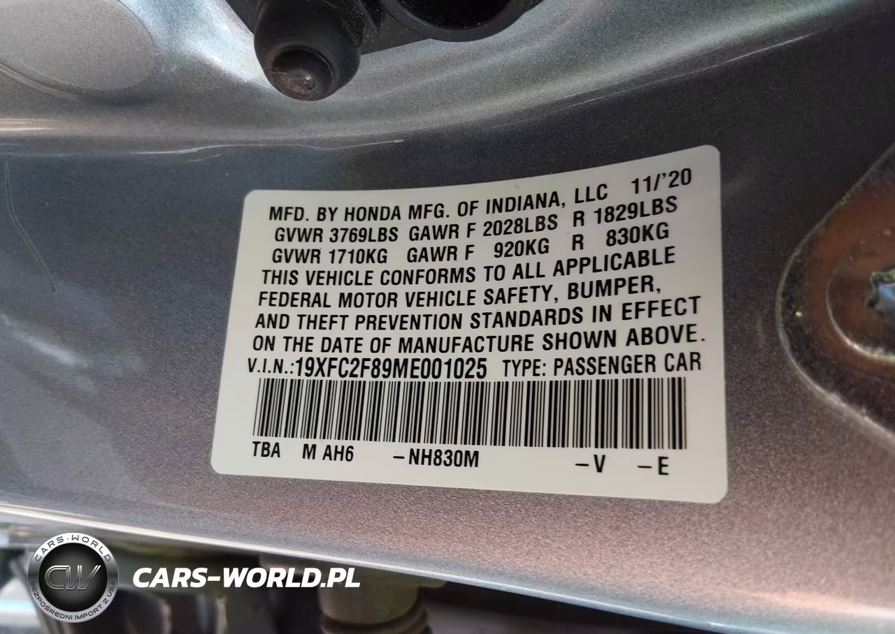 2021 Honda Civic Sport VIN:19XFC2F89ME001025 - 9
