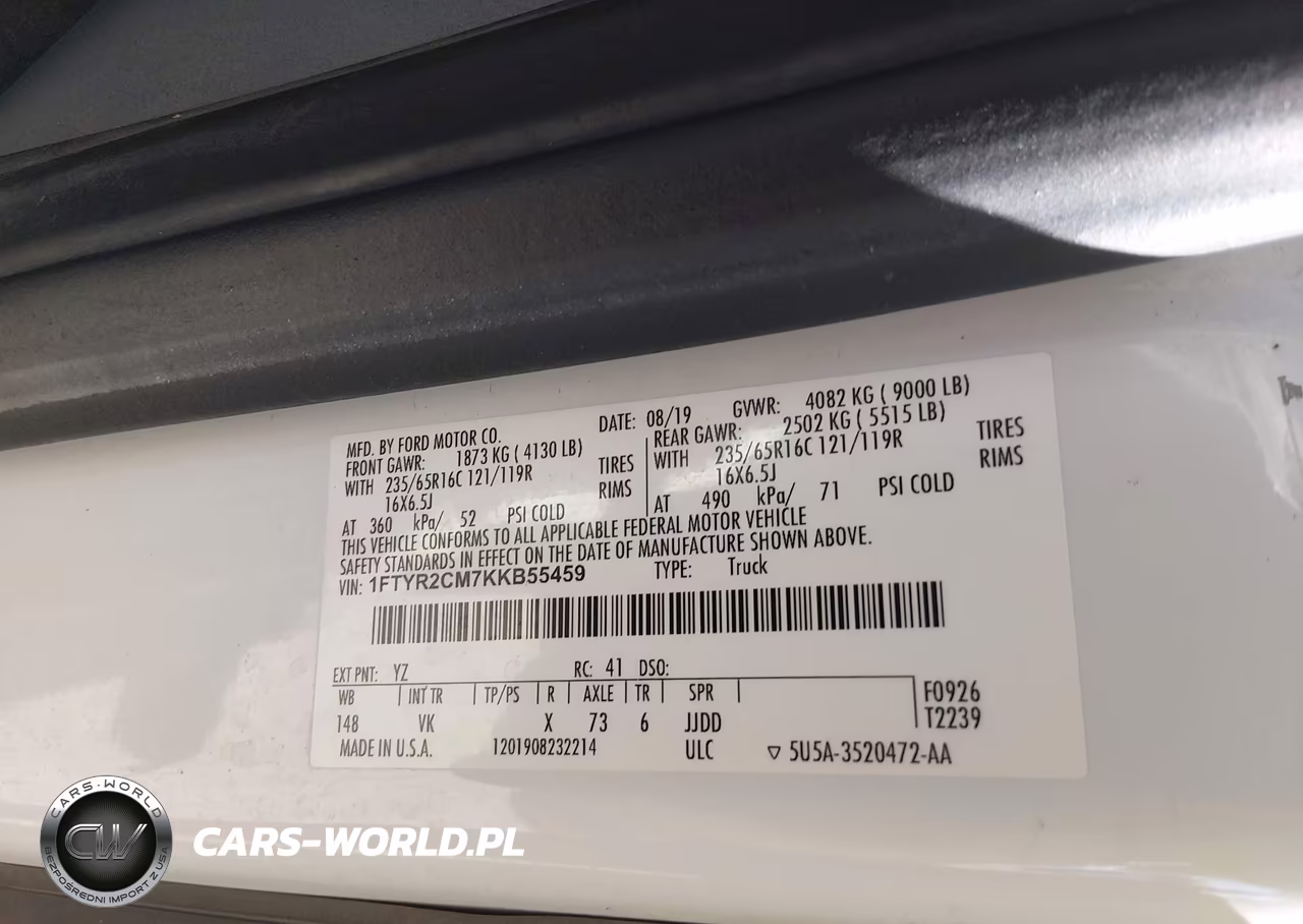 2019 Ford Transit-250 VIN:1FTYR2CM7KKB55459 - 9