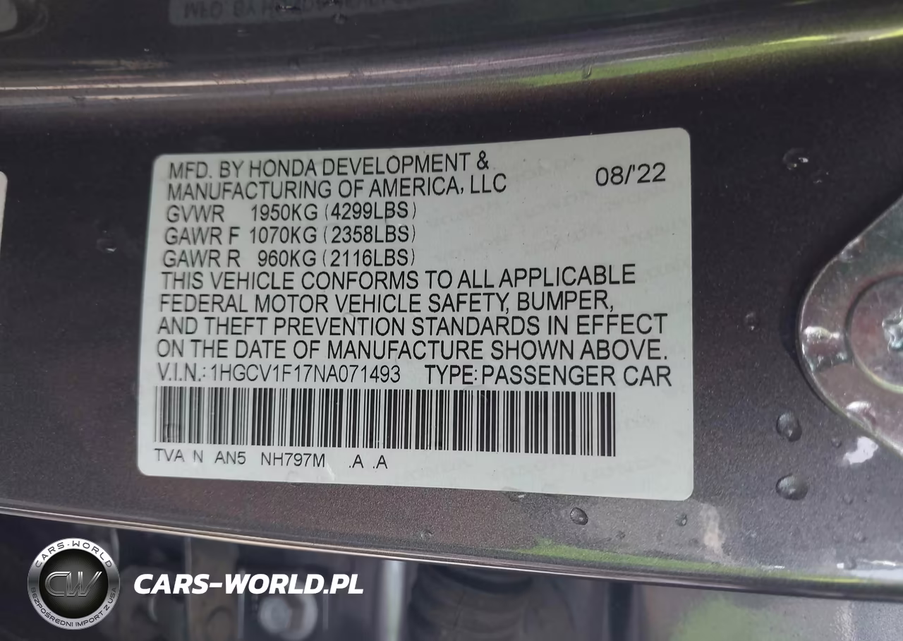 2022 Honda Accord Lx VIN:1HGCV1F17NA071493 - 9