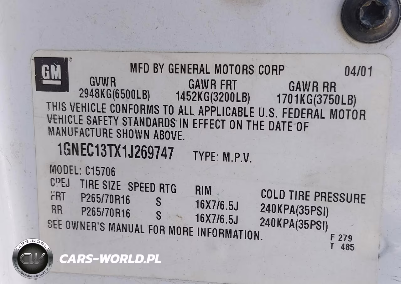 2001 Chevrolet Tahoe Ls VIN:1GNEC13TX1J269747 - 9