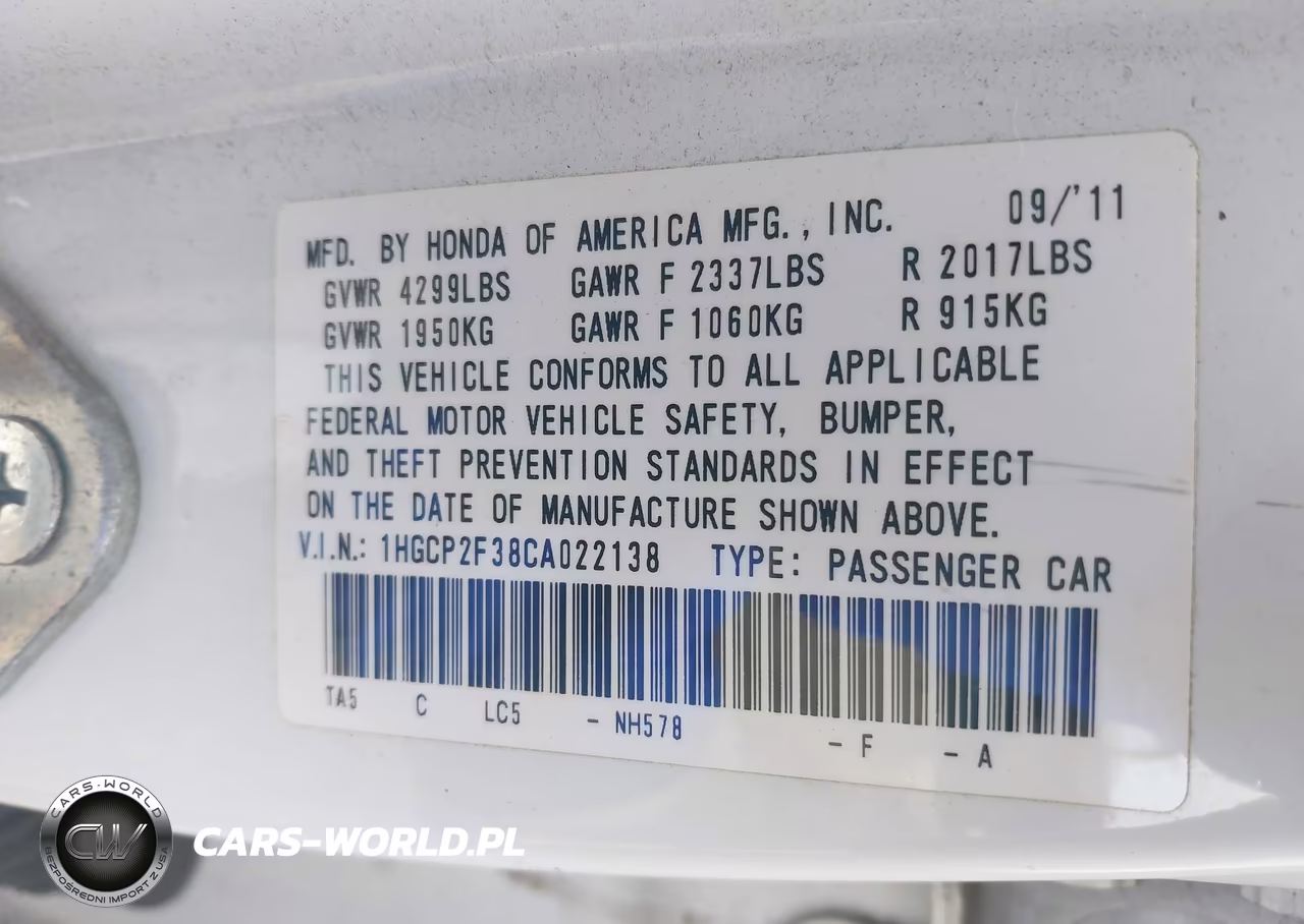2012 Honda Accord 2.4 Lx VIN:1HGCP2F38CA022138 - 9