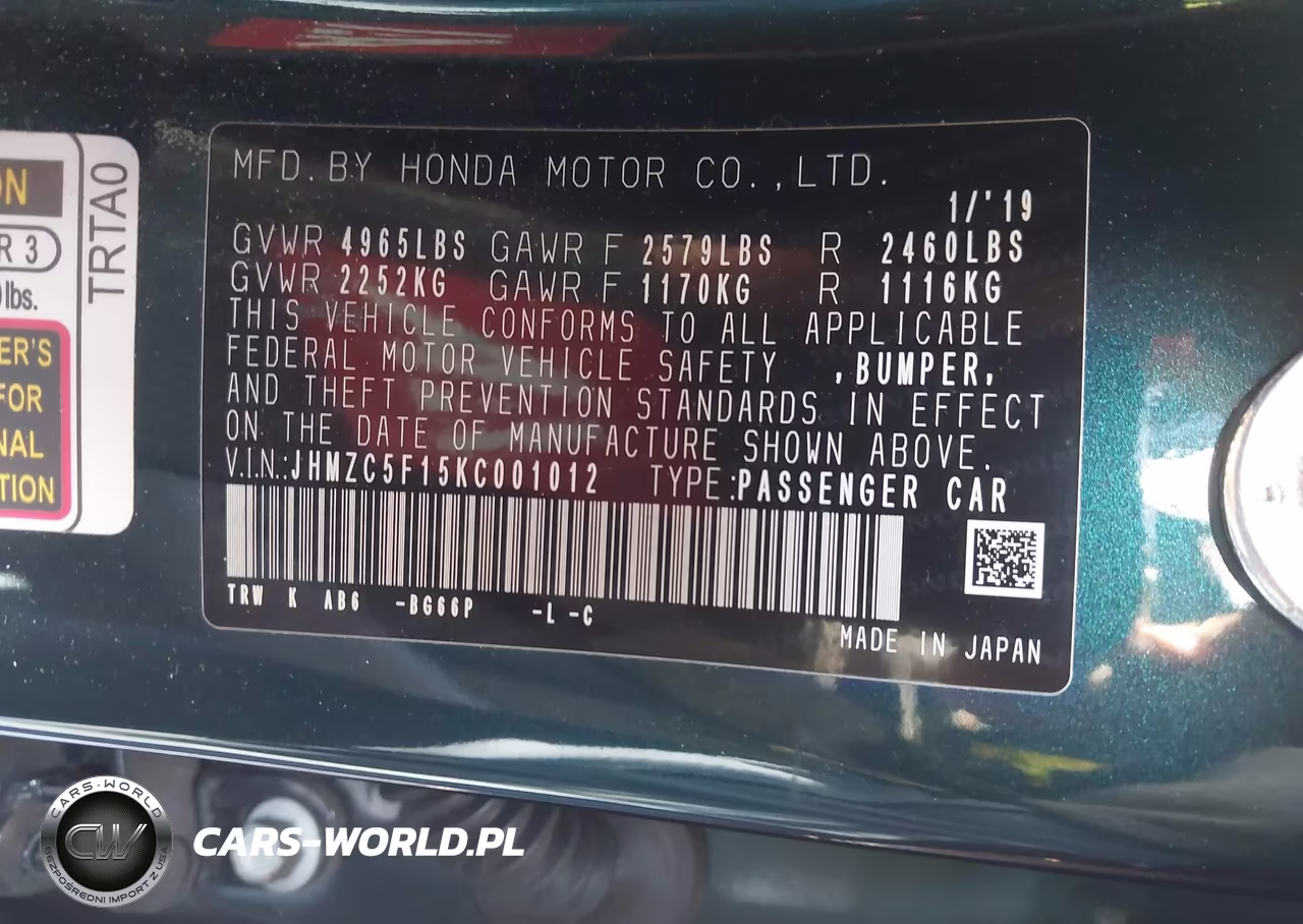 2019 Honda Clarity Plug-In Hybrid VIN:JHMZC5F15KC001012 - 9