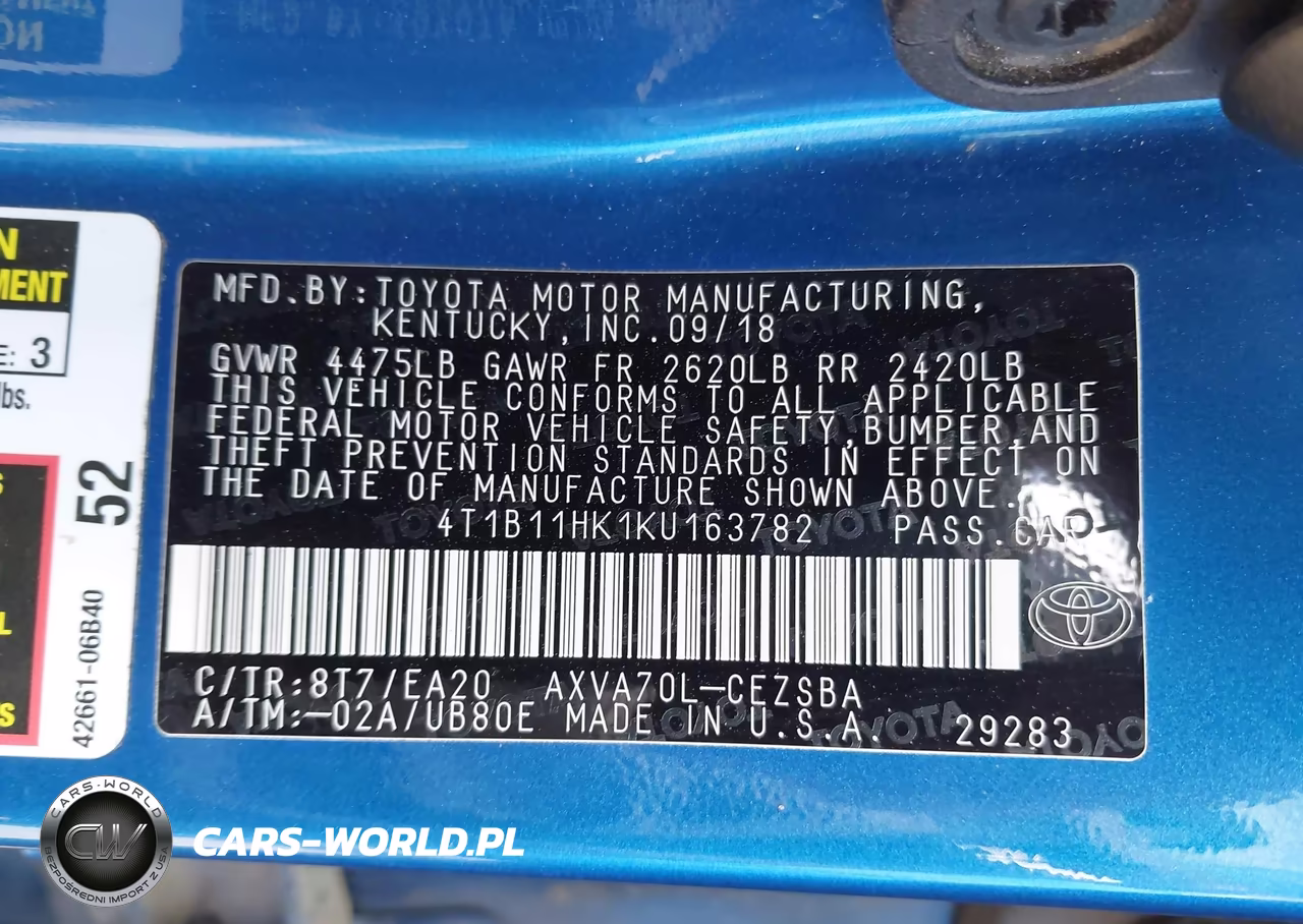 2019 Toyota Camry Se VIN:4T1B11HK1KU163782 - 9