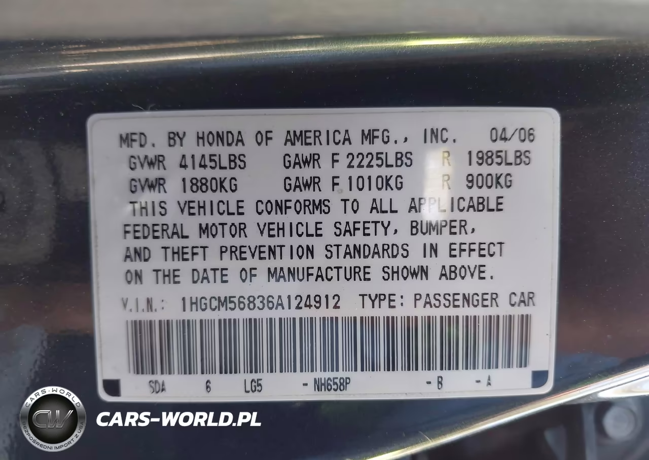 2006 Honda Accord 2.4 Ex VIN:1HGCM56836A124912 - 9