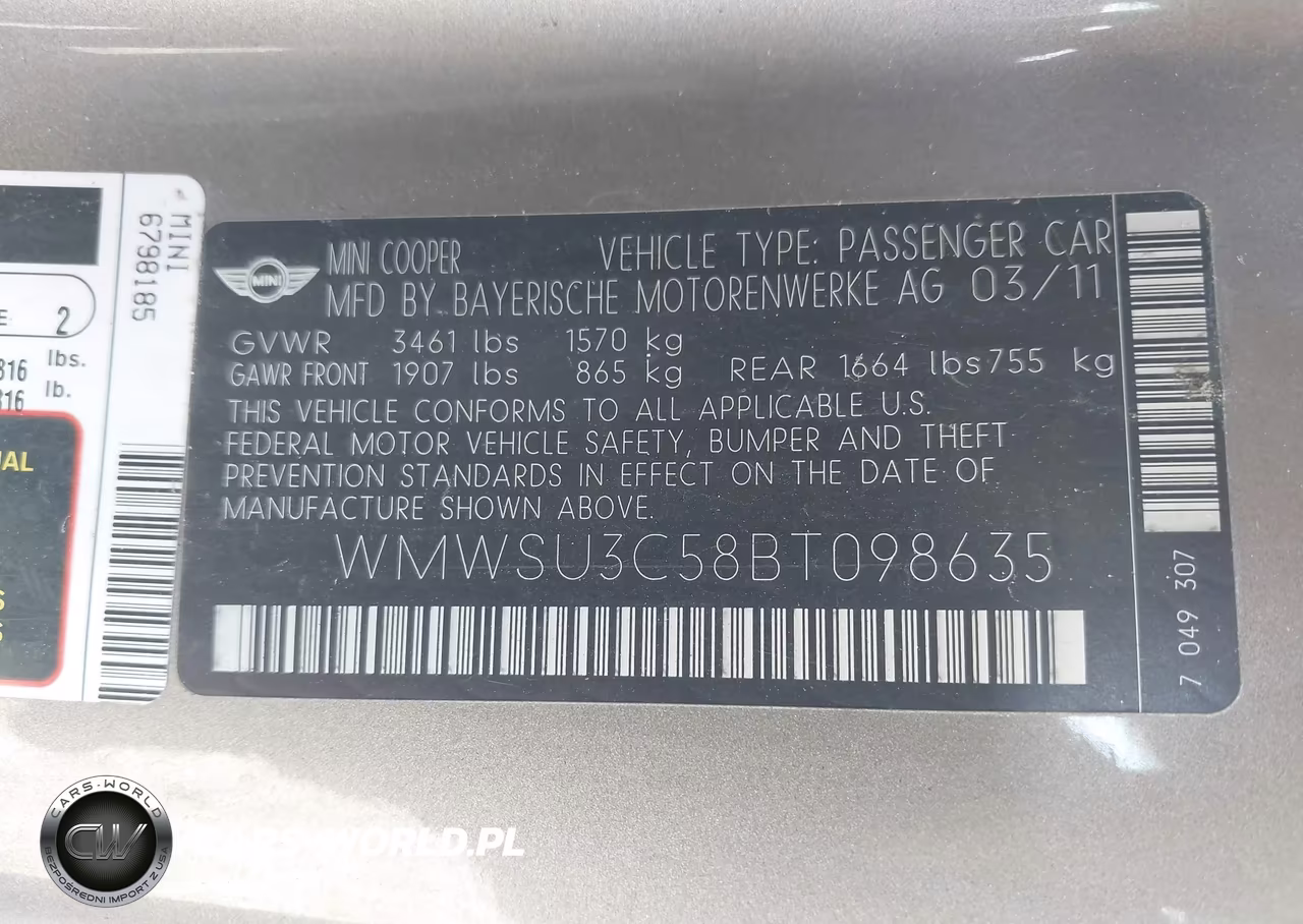 2011 Mini Cooper VIN:WMWSU3C58BT098635 - 9