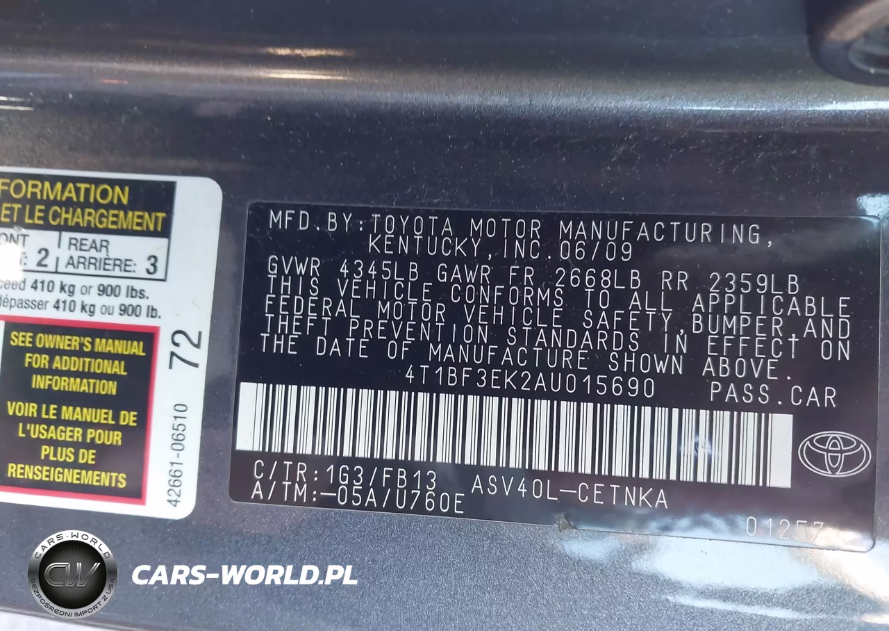2010 Toyota Camry Le VIN:4T1BF3EK2AU015690 - 9