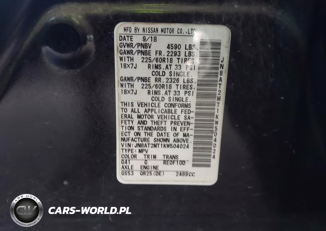 2019 Nissan Rogue Sv VIN:JN8AT2MT1KW504024 - 9