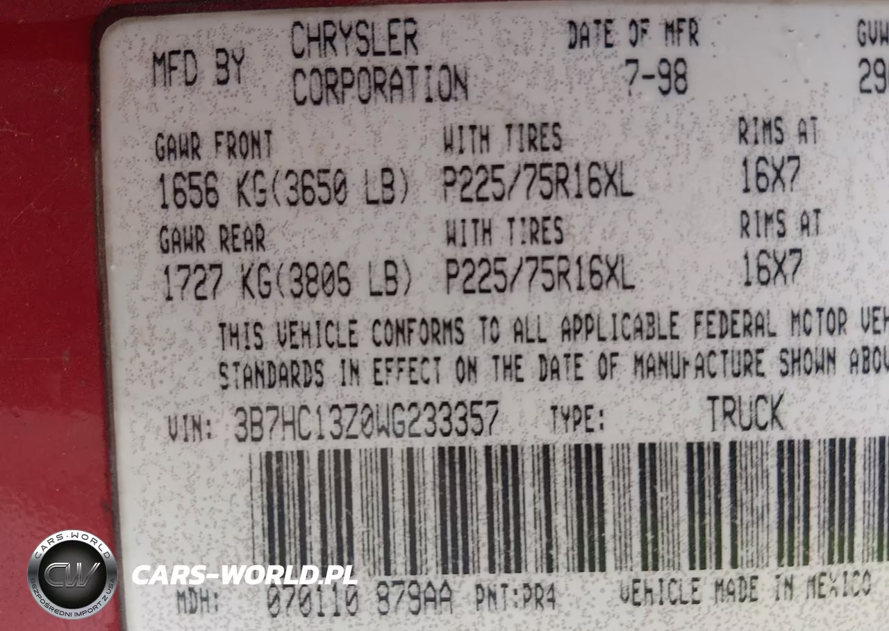 1998 Dodge Ram 1500 St VIN:3B7HC13Z0WG233357 - 9